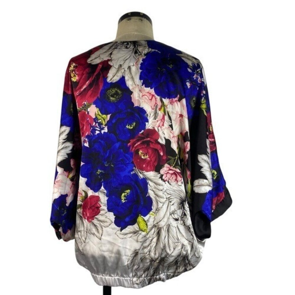 White House Black Market Kimono Sleeve Satin Blouse Large Black Blue White Pink - Picture 7 of 12